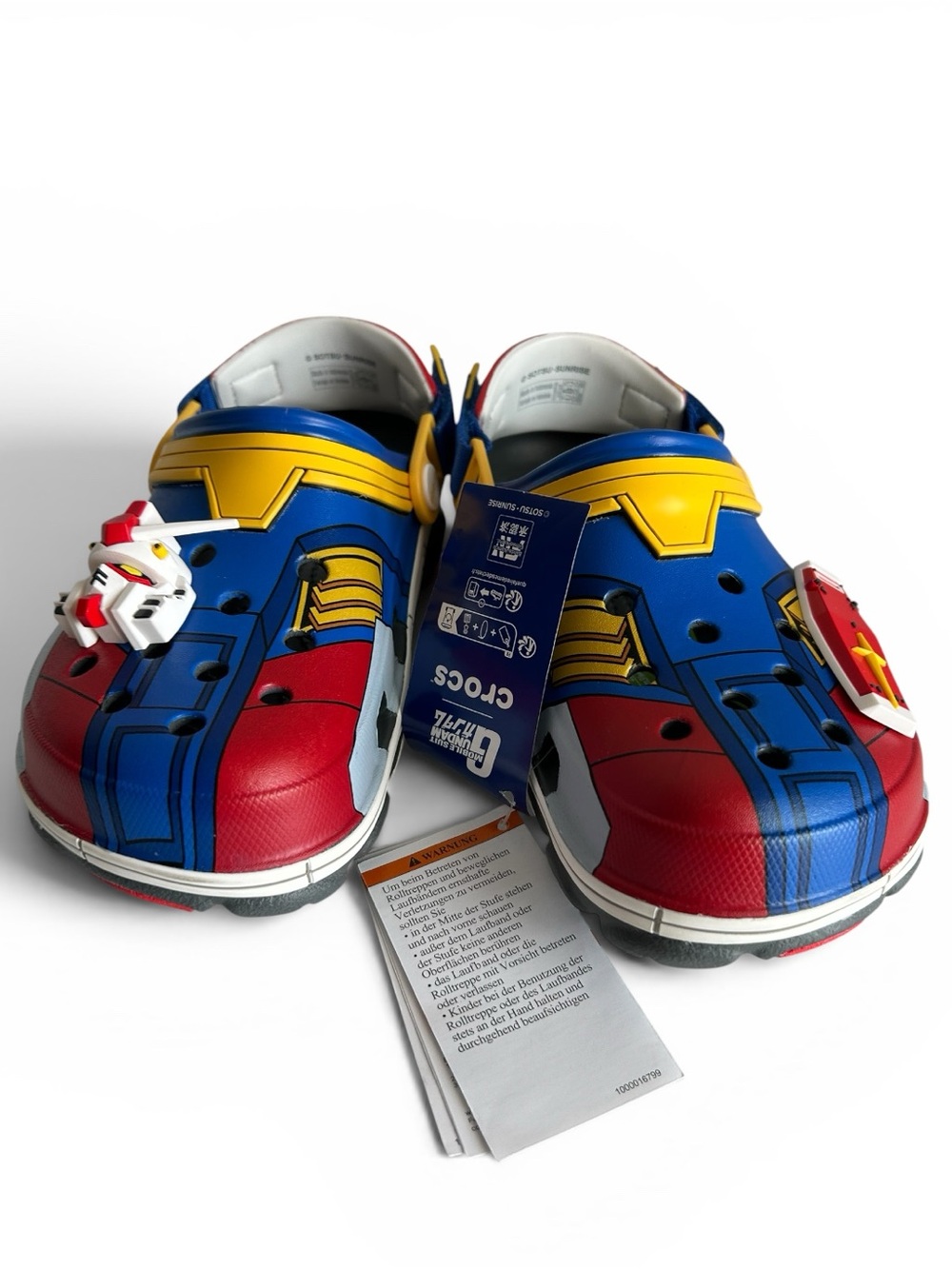 New Gundam Crocs - Blue Red Yellow Slip-On Clogs Men’s size 4 or Women’s Size 6